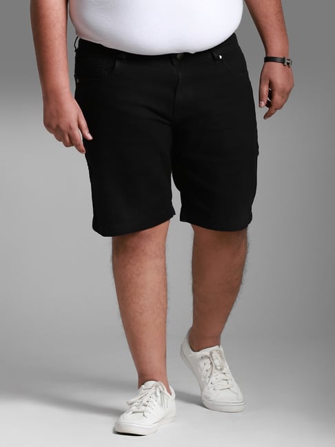 High Star Black Cotton Regular Fit Denim Shorts