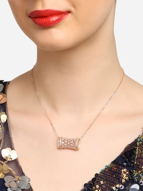 Zaveri Pearls Rose Gold Contemporary Cubic Zirconia Embellished Pendant & Chain-ZPFK16913-picture-26