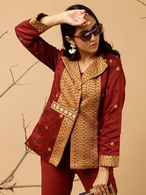 Buy Jaipur Kurti Green Embroidered Quilted Jacket online