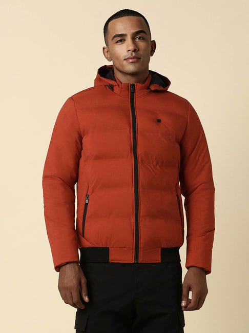 Allen Solly Red Regular Fit Quilted Hooded Jacket