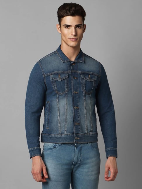 Buy Louis Philippe Jeans Men Navy Blue Solid Denim Jacket - Jackets for Men  6996212 | Myntra