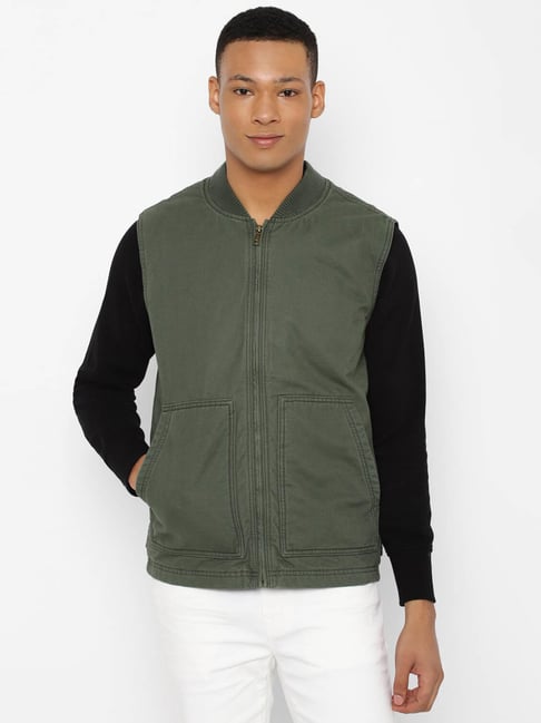 American Eagle Outfitters Green Cotton Regular Fit Bomber Jacket