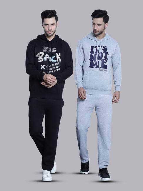 Vimal Jonney Black & Grey Regular Fit Printed Hooded Sweatshirt & Trackpant Set - Pack of 2-picture-36