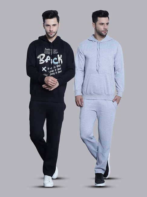 Vimal Jonney Black & Grey Regular Fit Printed Hooded Sweatshirt & Trackpant Set - Pack of 2-picture-37