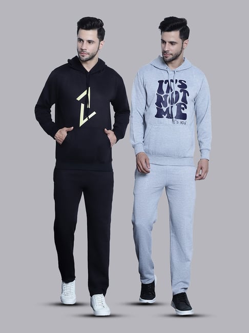 Vimal Jonney Black & Grey Regular Fit Printed Hooded Sweatshirt & Trackpant Set - Pack of 2-picture-38