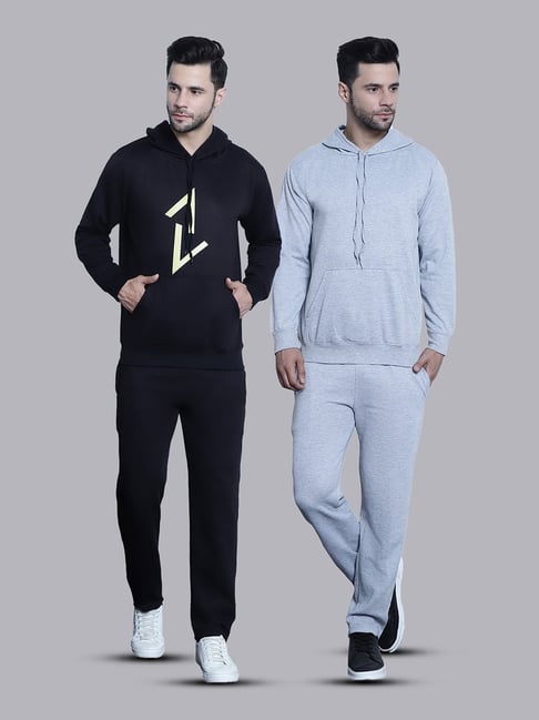 Vimal Jonney Black & Grey Regular Fit Printed Hooded Sweatshirt & Trackpant Set - Pack of 2-picture-34