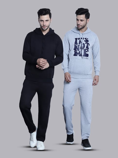 Vimal Jonney Black & Grey Regular Fit Printed Hooded Sweatshirt & Trackpant Set - Pack of 2-picture-35