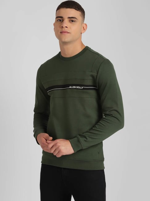 Allen Solly Dark Olive Cotton Regular Fit Colour Block Sweatshirt-picture-18