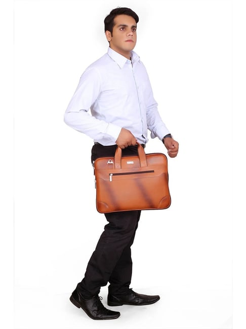 SCHARF Sir Dom  Tan Leather Medium Laptop Messenger Bag - 15.6 inches