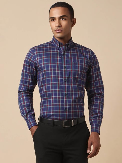 Allen Solly Dark Blue Cotton Slim Fit Checks Shirt-picture-37