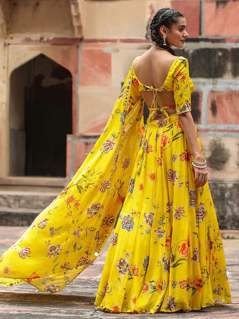 Buy Floral Yellow Diwali Lehenga Choli Online for Women in USA