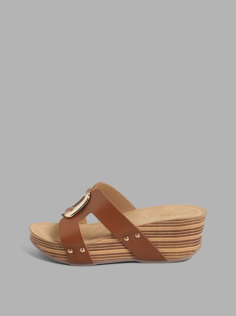 LUNA BLU by Westside Tan Cage Wedges Sandals