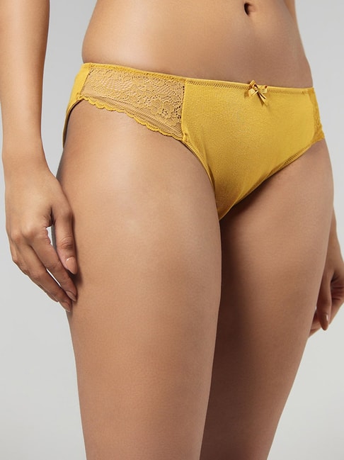 Buy Wunderlove Light Yellow Lace-Trimmed Brazilian Brief from Westside