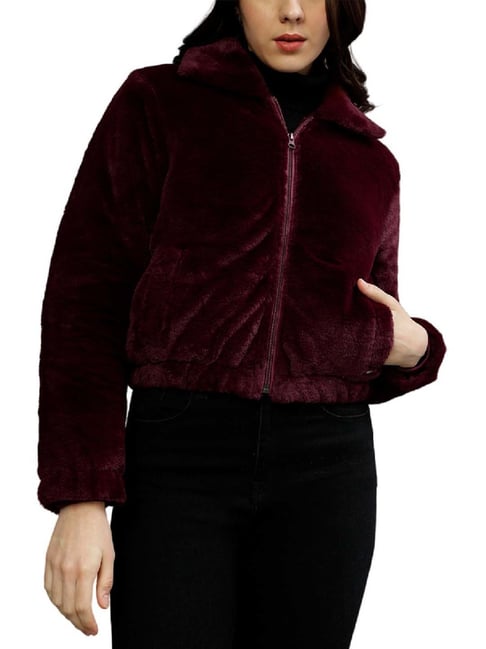 Elle Maroon Self Pattern Jacket-picture-28