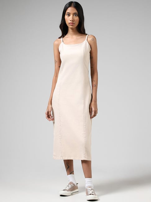 Desi Mini Dress - Long Sleeve Collared Button Through Denim Dress in Off  White | Showpo USA