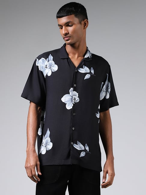 Nuon by Westside Black Floral Printed Relaxed Fit Shirt