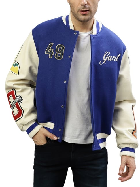 Gant Blue Relaxed Fit Self Pattern Bomber Jacket