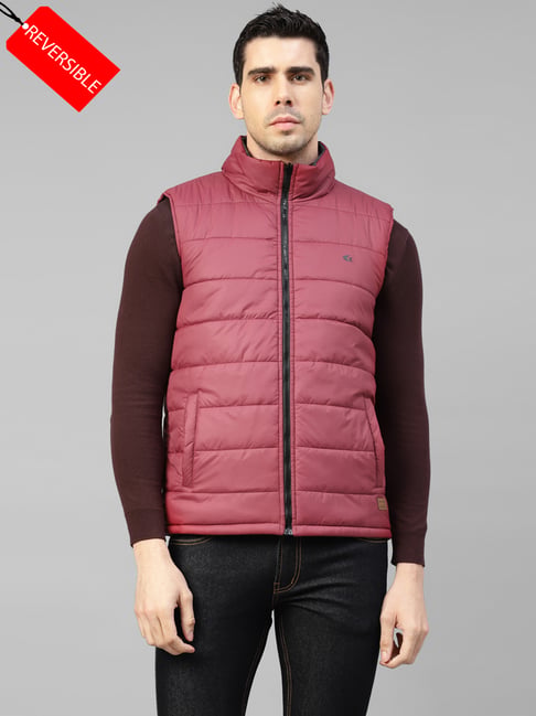 Allen cooper Maroon & Grey Regular Fit Reversible Jacket