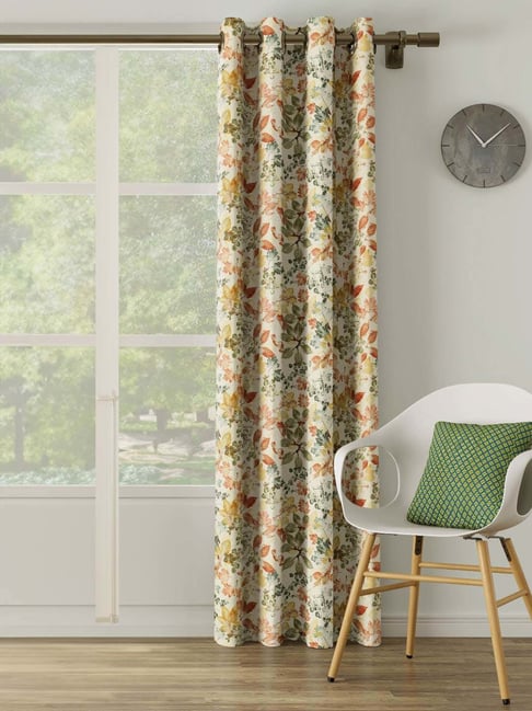 Ddecor Live Beautiful Orange & Green Polyester Room Darkening Long Door Curtain