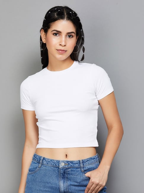 White short sleeve on sale crop top