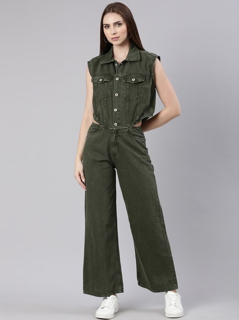 Collarless Jean Utility Jumpsuit for Women