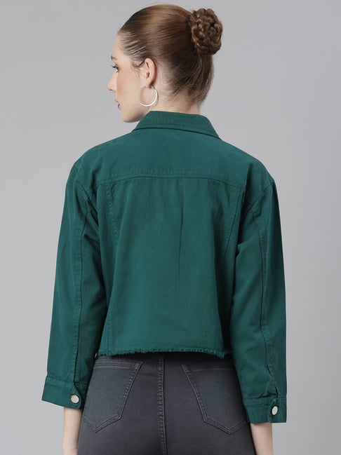 Buy Xpose Women Green Corduroy Crop Jacket online