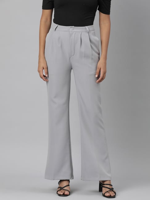 showoffff SHOWOFF Grey Flared Fit Mid Rise Trousers-picture-31