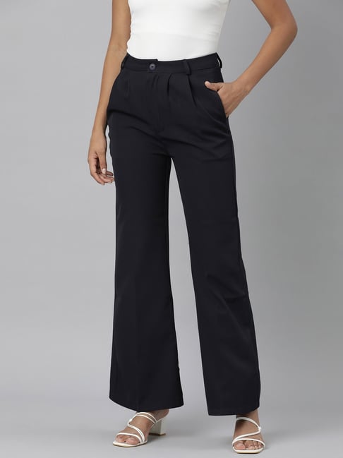 showoffff SHOWOFF Navy Flared Fit Mid Rise Trousers-picture-22