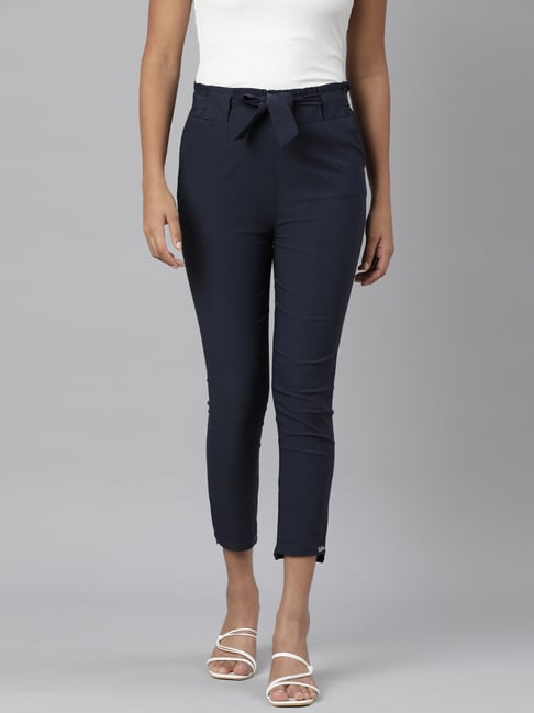 showoffff SHOWOFF Navy Slim Fit Mid Rise Trousers-picture-14