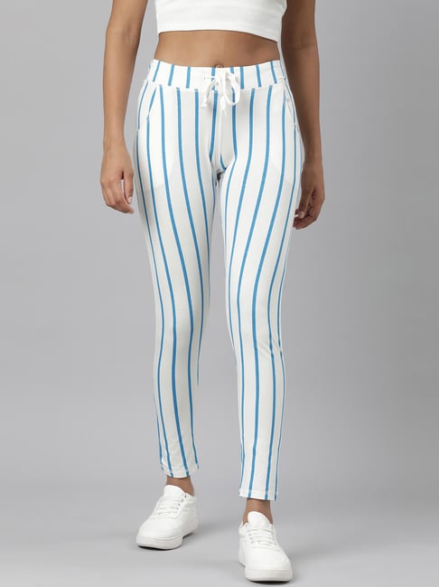 showoffff SHOWOFF White & Blue Striped Mid Rise Trackpants-picture-25