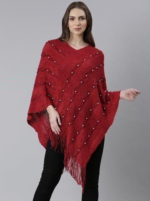 SHOWOFFFF Red Embellished Poncho