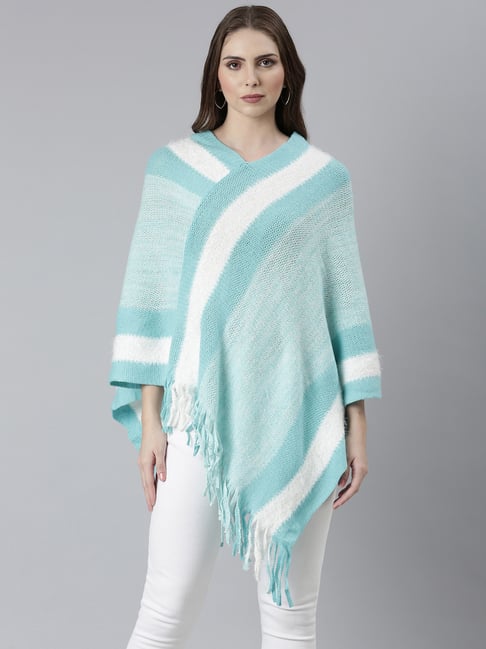 SHOWOFFFF Turquoise Striped Poncho