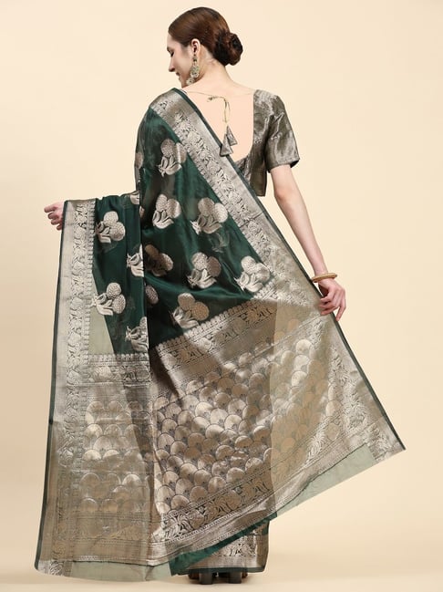JUST FASHION Green Silk Woven Saree With Unstitched Blouse