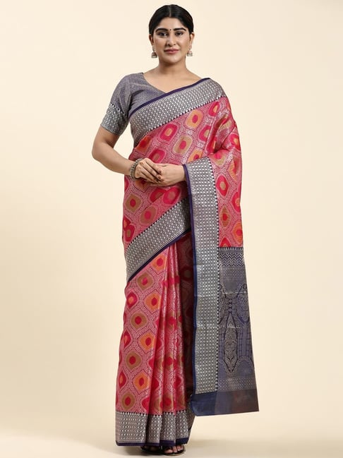 JUST FASHION Pink Silk Woven Saree With Unstitched Blouse-picture-26