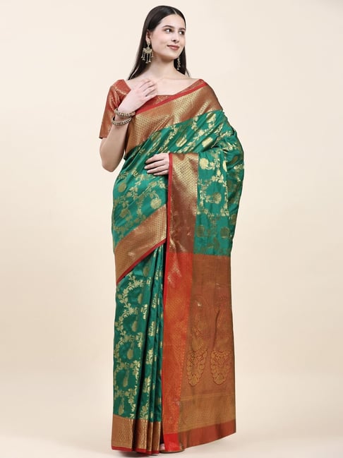 JUST FASHION Green Silk Woven Saree With Unstitched Blouse-picture-47