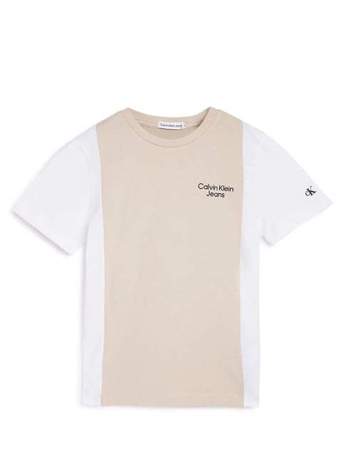 Buy Calvin Klein Jeans Kids Beige Logo Print T-Shirt for Boys