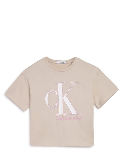 Calvin Klein Jeans Kids Beige Logo Print T-Shirt