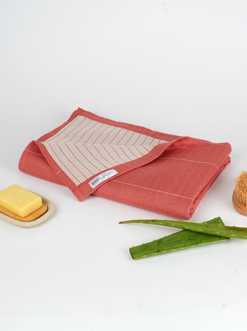 Doctor Towels Aloevera Double Cloth Stripes Red Bath Towel