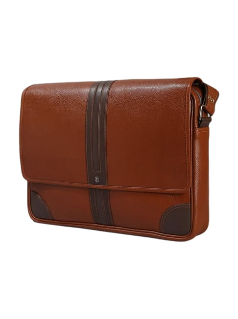 Buy Tortoise DIEGO Tan Leather Medium Messenger Bag 15 inches at