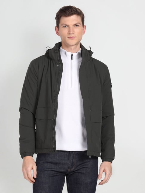 Buy Arrow Sport Dark Olive Regular Fit Hooded Jacket for Mens Online Tata CLiQ