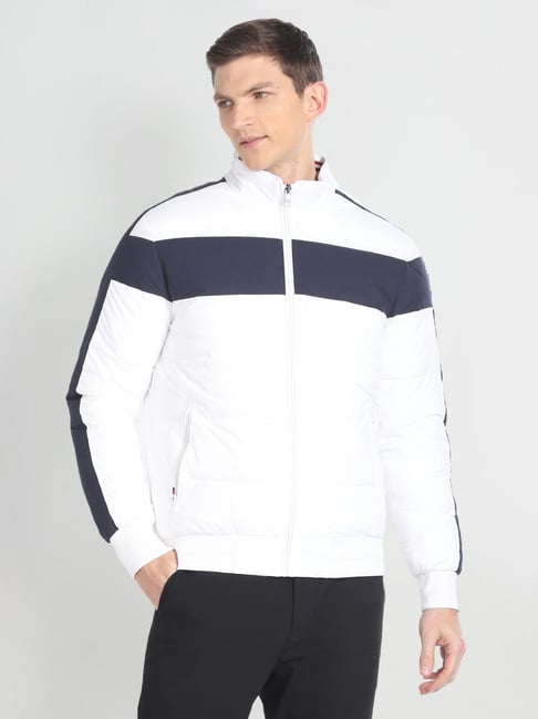 Arrow Sport White & Navy Regular Fit Colour Block Quilted Jacket-picture-27