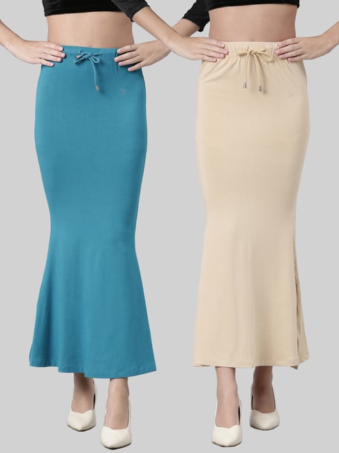 Buy TWIN BIRDS Beige & Blue Plain Saree Shapewear - Pack Of 2 for Women  Online @ Tata CLiQ