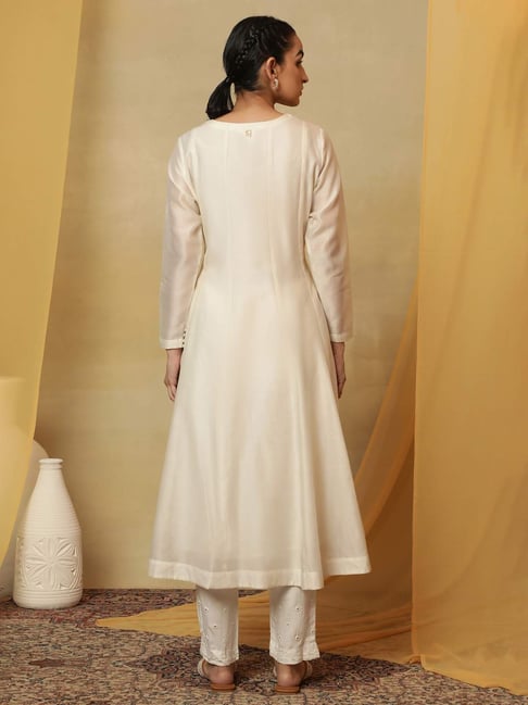 Buy BIBA Off White Womens Off White Art Silk Anarkali Suit Set | Shoppers  Stop