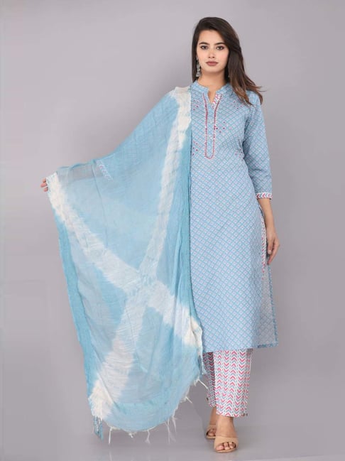 Off white and indigo ajrakh kurta pants set – Turquoisethestore