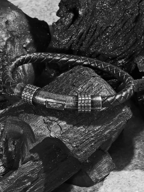 Buy Police Braided Leather Black Bracelet for Men Online At Best