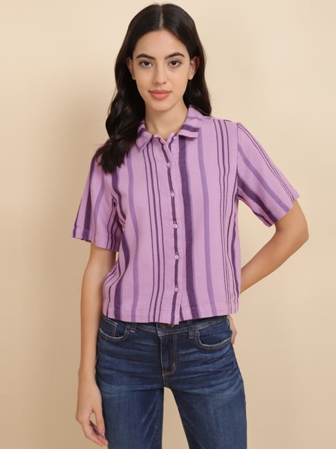 Allen Solly Purple Cotton Striped Shirt-picture-43