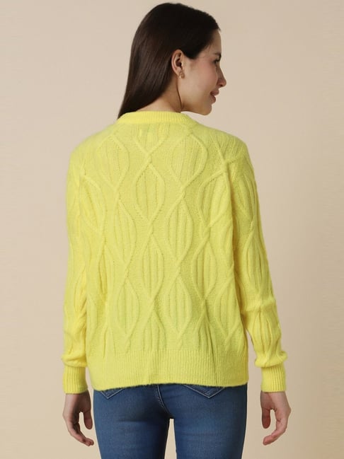 Allen Solly Yellow Crochet Pattern Sweater