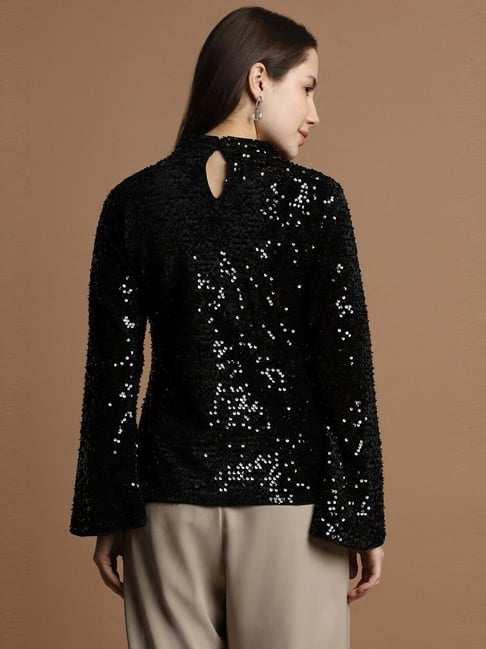 Asos Design Long Sleeve Embellished High Neck Top Embellished Top