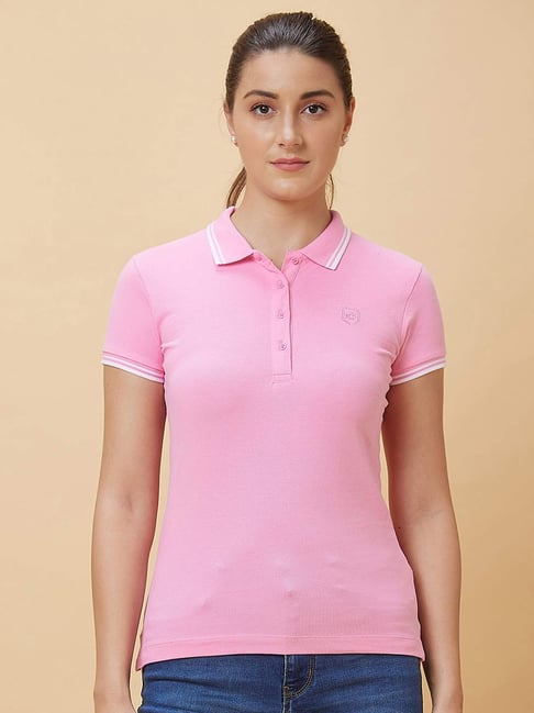 Pink t shirt with collar best sale