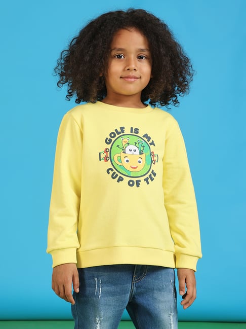 Nauti Nati Kids Yellow Printed Full Sleeves Sweatshirt